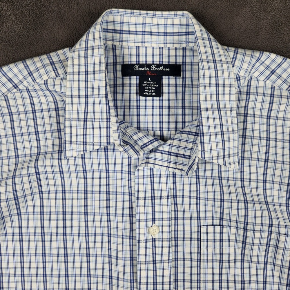 Brooks Brothers Shirt Kids Large White‎ Blue Plaid Non-Iron Cotton Button Down